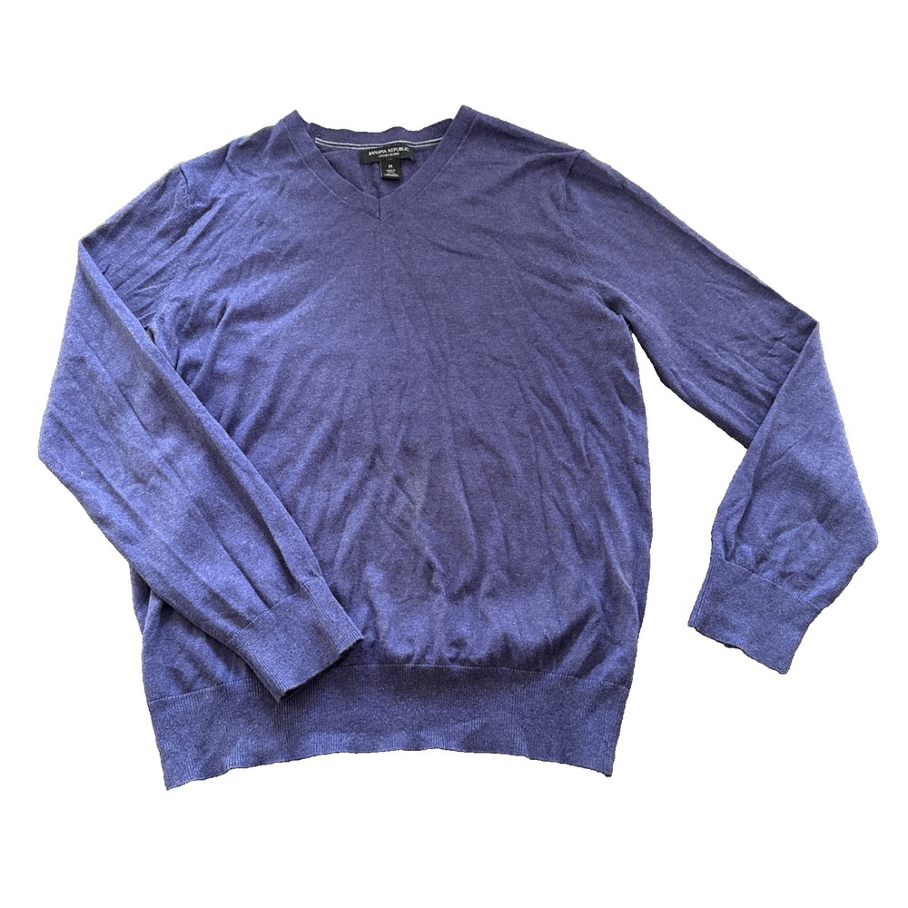 Banana Republic Silk Cashmere Sweater Men Medium Purple V Neck Knit Lightweight